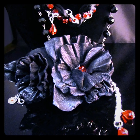 Leather chain Swarovski 4in1 wear necklace cuff Gothic Mera Luna - Picture 2 of 9